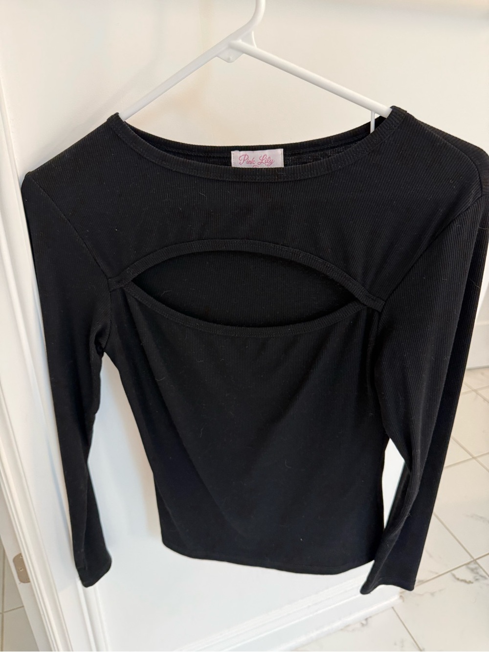 Pink Lily Black Long Sleeve Cutout Ribbed Top